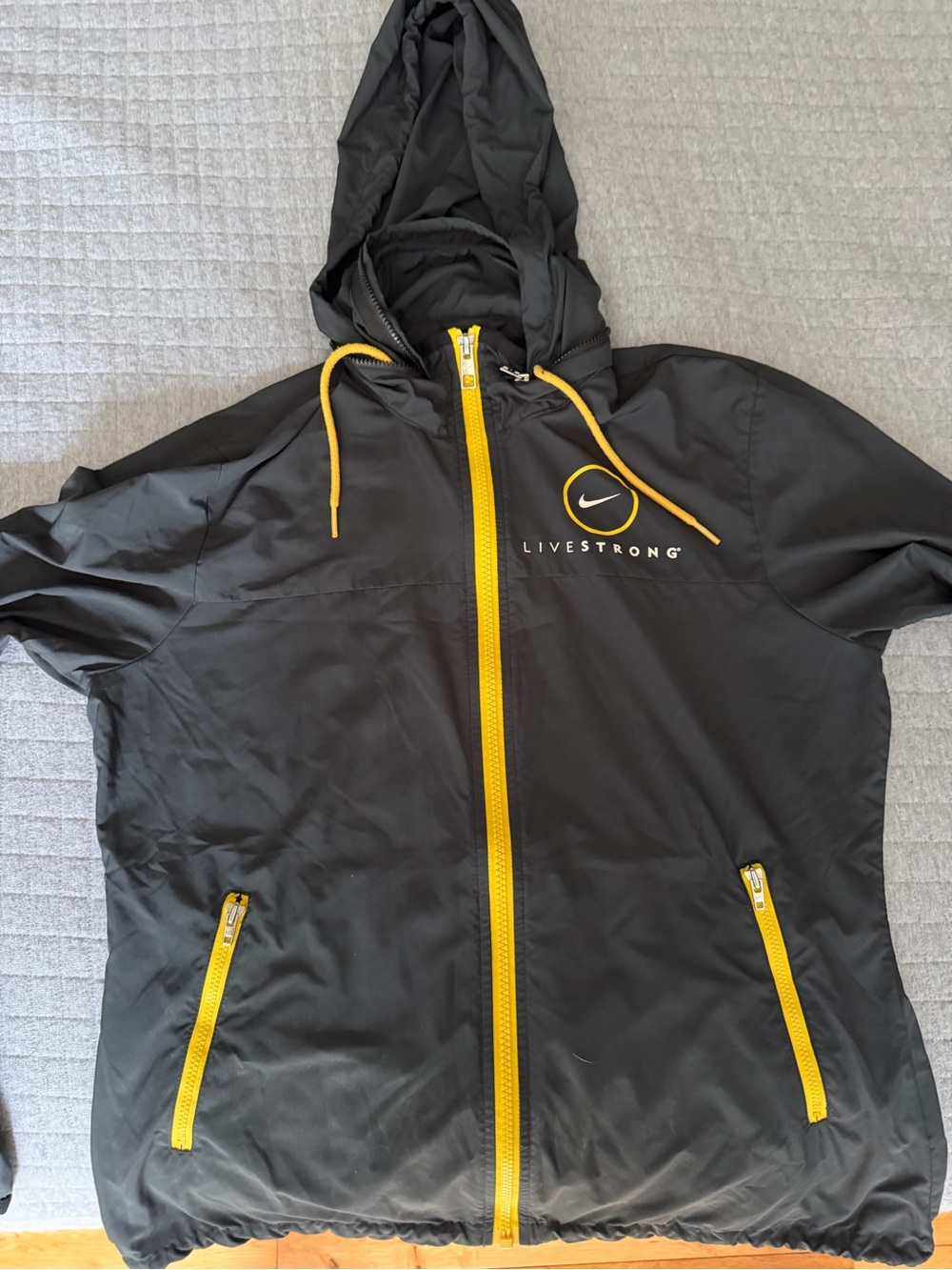 Women’s Nike Black Hooded Livestrong Jacket with Yellow Trim